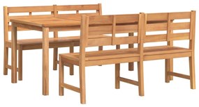 3 pcs conjunto de jantar para jardim madeira de teca maciça