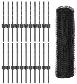 Postes de Cerca vidaXL 11 pcs U-Channel Cinza 40 cm Aço
