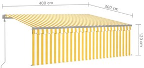 Toldo automático c/ estore/LED/sensor vento 4x3m amarelo/branco