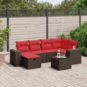 vidaXL 7 pcs conjunto de sofás jardim c/ almofadões vime PE castanho