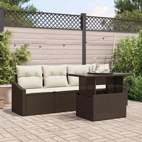 vidaXL Conjunto de Sofás de Jardim com 5 Peças e Almofadas em Vime Poliratan Castanho