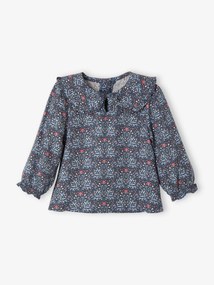 Agora -15%: Blusa florida com gola claudine, para bebé azul-ardósia