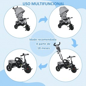 HOMCOM Triciclo para Bebés 2 em 1 Triciclo Evolutivo para Crianças de