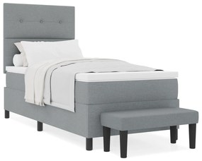 Cama Box Spring com Colchão e Banco Cinza Claro 100x200 cm Tecido