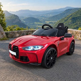Carro elétrico para crianças BMW M4 12V 2.4G, Rodas de borracha, Assento em couro sintético Vermelho Metalizado