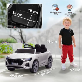 Carro Elétrico para Crianças Audi Q8 Etron Sportback Infantil 12V Faróis Buzina e Música 98x49,5x43 cm Branco
