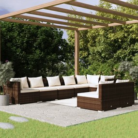 vidaXL 8 pcs conjunto lounge de jardim c/ almofadões vime PE castanho