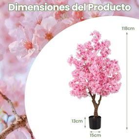 Árvore artificial de cerejeira de 118 cm em vaso preenchido com cimento, 96 flores, tronco com veios realistas, planta decorativa rosa