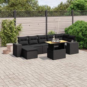 8 pcs conjunto sofás de jardim com almofadões vime PE preto