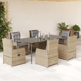 vidaXL 7 pcs conjunto de jantar p/ jardim com almofadões vime PE bege