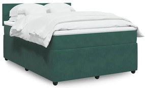 Cama com molas/colchão 140x190 cm veludo verde-escuro