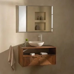 Conjunto De Móvel De Casa De Banho Em Madeira De Manga Baty Madeira De Manga & Cimento Redondo Branco Ø40 Cm Zavion & Led - Sklum