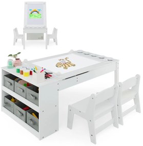 Mesa infantil com 2 cadeiras, 3 peças. Conjunto de móveis infantis em madeira, empilhável, verde.