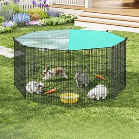 Parque para pequenos animais com cobertura, 8 placas de grelha, 175 x 175 x 80 cm, preto