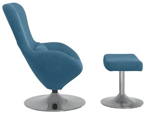 Poltrona Egg vidaXL com apoio para os pés em veludo azul