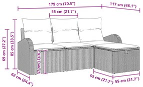 Conjunto de Sofá de Jardim em 4 Peças com Almofadas Preto Vime Sintéti