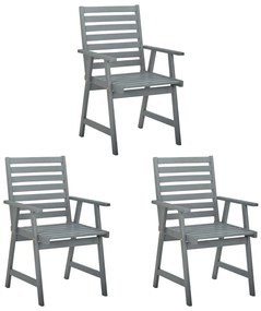 Cadeiras de jantar p/ jardim 3 pcs c/ almofadões acácia maciça