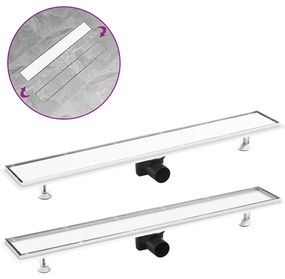 vidaXL Dreno de chuveiro com tampa 2 em 1 83x14 cm aço inoxidável