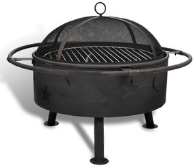 vidaXL Escala de Fogo Lua Preto 82 x 82 x 64 cm Aço