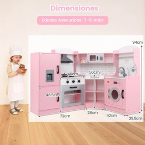 Cozinha para brincar a partir dos 3 anos com som, luzes, exaustor, frigorífico, micro-ondas, forno, lava-louça, máquina de lavar roupa e acessórios ro