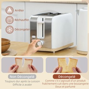 Conjunto de chaleira e torradeira, 1,7 L, 2200 W, torradeira para 2 fatias com 7 níveis de torragem, branco