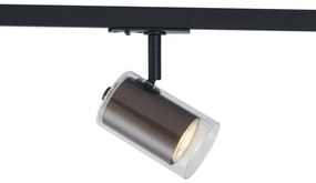 Foco moderno bronze escuro com vidro transparente para sistema de calhas monofásico - Iconic Lloyd