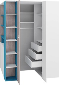 Roupeiro de canto Camteso 113, Carvalho, Branco, Turquesa, 190x135x135cm, 187 kg, Portas para roupeiro: Com dobradiças, Número de prateleiras: 12, Número de prateleiras: 12