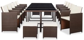 vidaXL 15 pcs conjunto jantar exterior com almofadões vime PE castanho