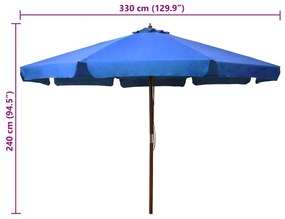 Guarda-sol de exterior com poste em madeira 330 cm azul-ciano