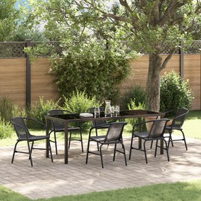 vidaXL Conjunto de Jantar de Jardim 7 Peças Preto Poly Rattan