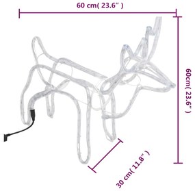 Figuras de rena de Natal 2 pcs 60x30x60 cm branco frio