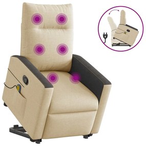 vidaXL Poltrona elevatória de massagens tecido cor creme