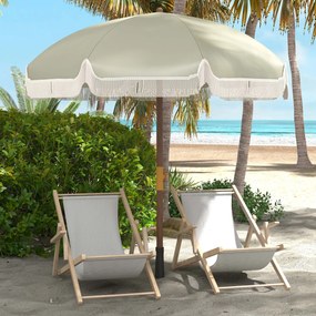 Chapéu de Sol de Praia Ø190x210 cm com 8 Varas Abertura Manual Anti-UV Impermeável e Bolsa de Transporte para Jardim Verde claro