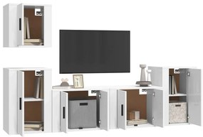 5 pcs conjunto móveis de TV madeira processada branco brilhante