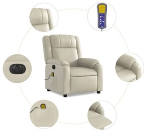 Poltrona massagens reclinável elétrica couro artificial creme