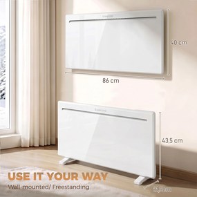 Aquecedor de Painel Inteligente 2000W, Parede ou Chão, Temporizador Semanal, Modo Janela Aberta e Anti-gelo, Branco