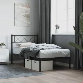 vidaXL Estrutura de cama com cabeceira 90x200 cm metal preto