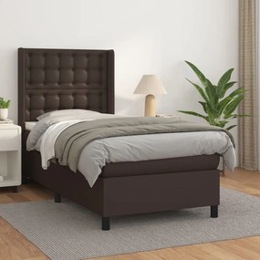 vidaXL Cama com molas/colchão 90x190 cm couro artificial castanho