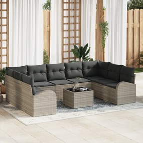 Conjunto de Sofá de Jardim vidaXL de 10 Peças com Almofadas Cinza Ratt