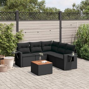 vidaXL 6 pcs conjunto sofás de jardim c/ almofadões vime PE preto