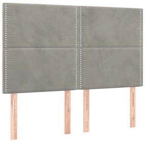 Cabeceira cama c/ luzes LED veludo 144x5x118/128cm cinza-claro