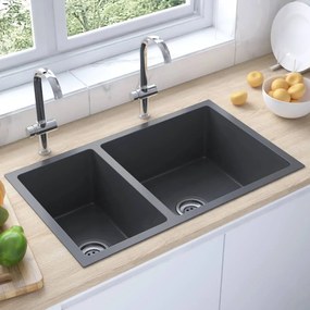 51562 vidaXL Lava-louça de cozinha aço inoxidável preto