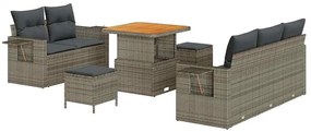 Conjunto de sofás de jardim de 8 peças com almofadas cinzas de polirat
