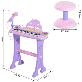 Piano Infantil 37 Teclas Com Microfone Banquinho Luzes E 22 Canções Usb/Mp3  - Loja Sitio da Magia