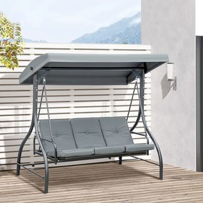 Baloiço de jardim de 3 lugares, conversível, com inclinação e teto ajustáveis, colchão de grande conforto e estofamento de 7 cm incluído Cinzento