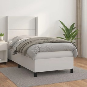 Cama com molas/colchão 100x200 cm couro artificial branco