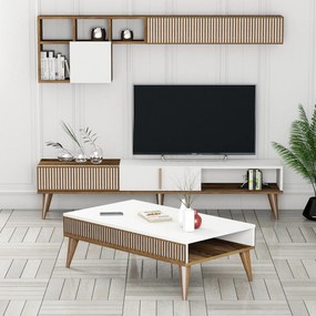 Conjunto de Mobiliário de Sala de Estar MilanSet481 – Nogueira e Branc