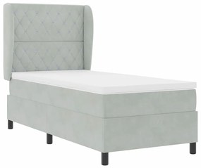 Cama Box Spring com Colchão - Cinza Claro - 90x200 cm - Veludo