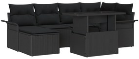 Conjunto de Sofá de Jardim vidaXL 7 Peças com Almofadas Preto Vime Pol
