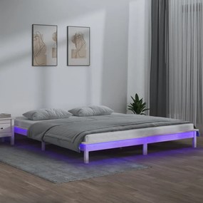 Estrutura cama LEDs 180x200 cm super king madeira maciça branco